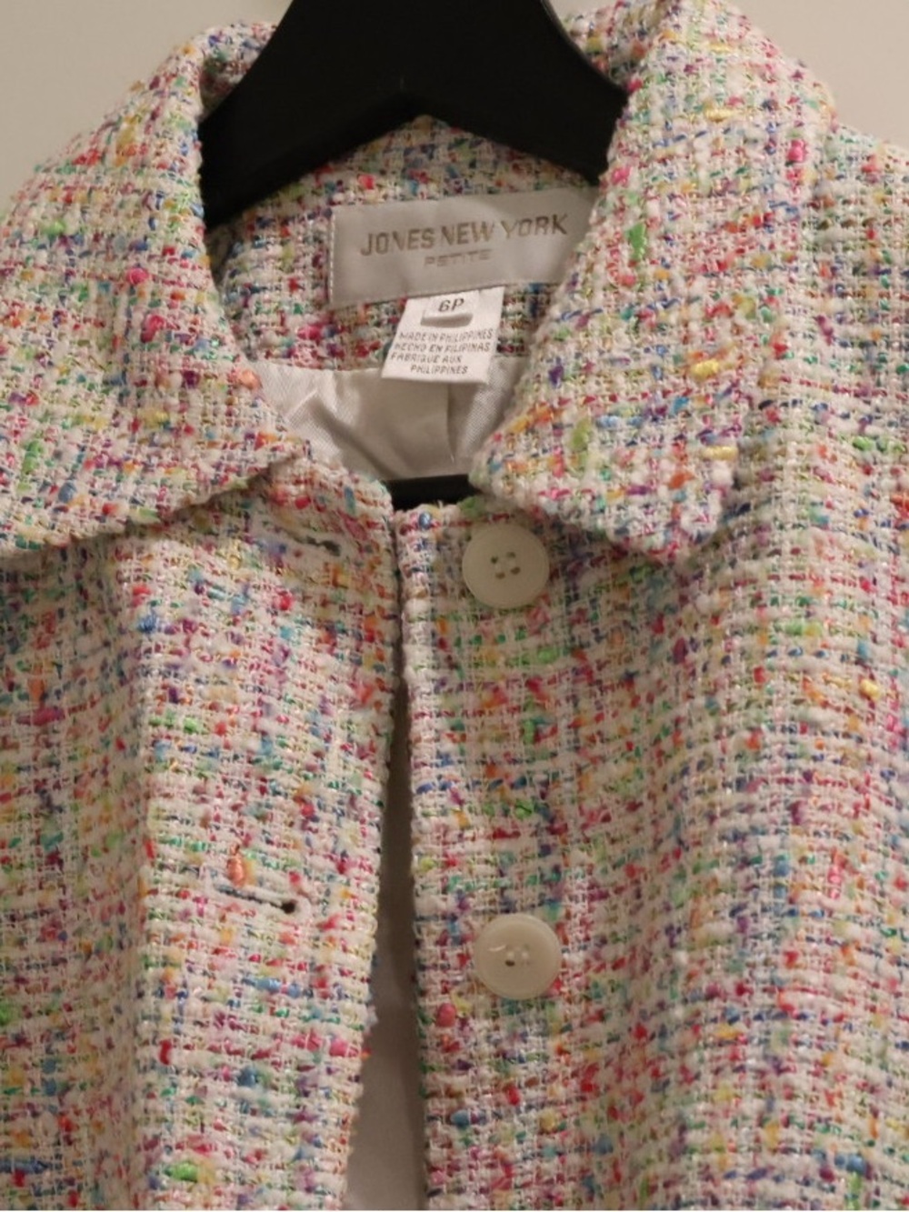Jones New York Petite Pastel Tweed Jacket 6P Multicolor Bouclé Blazer